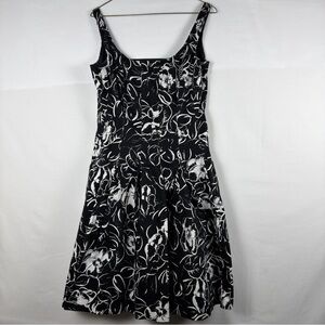 American Living Floral Mini Dress Size 6 Black Red Fit & Flare Pleated Sleeveles